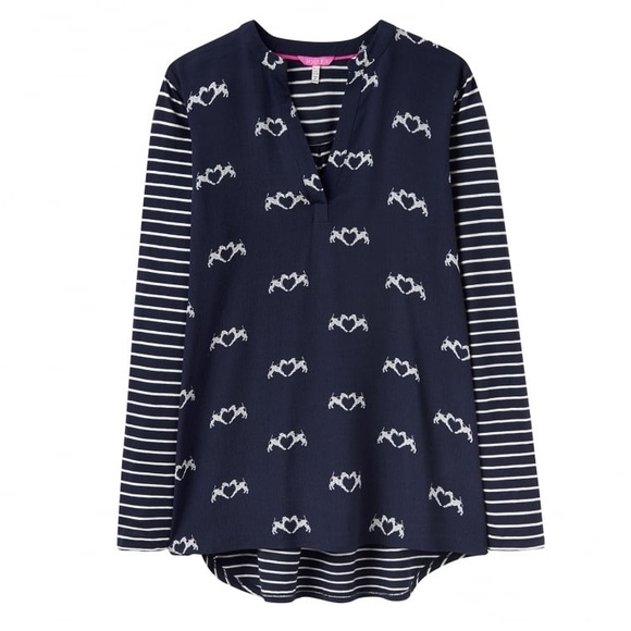NEW Joules Beatrice Navy Mixed Pattern Top - Picture 2 of 8